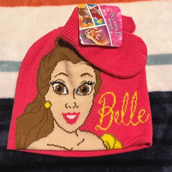 Disney Princess Belle Beanie Hat and Gloves mittens - Picture 1 of 4